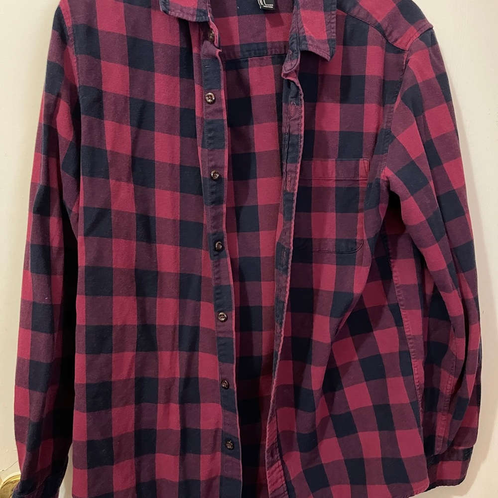 Red and Black Plaid Button-Up Shirt